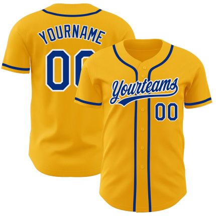 Custom Gold Royal-White Baseball Jersey - Authentic MLB Style Sports Apparel Custom Gold Royal-White Authentic Baseball Jersey