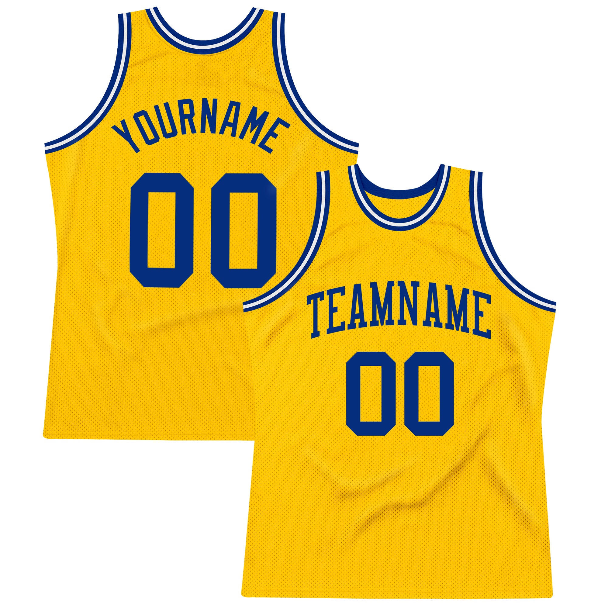 Custom Gold Basketball Jersey Royal-White Authentic Throwback Style 8354 Custom Gold Royal-White Authentic Throwback Basketball