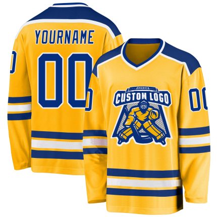 Custom Gold Royal-White Hockey Jersey for Men | Personalized Team Apparel Custom Gold Royal-White Hockey Jersey
