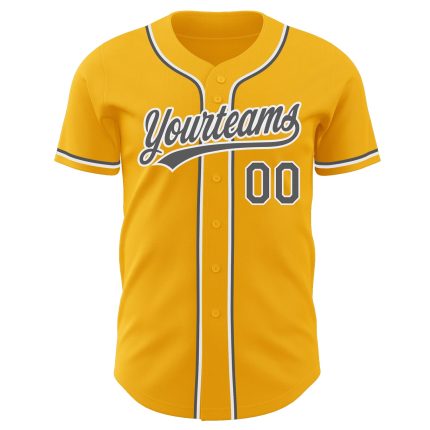 Custom Gold Baseball Jersey - Authentic Gray White Steel Design, Perfect for Fans and Players Custom Gold Steel Gray-White
