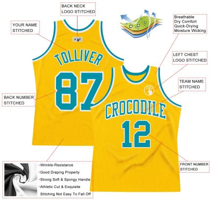 Custom Gold Basketball Jersey - Teal White Authentic Throwback Jersey Custom Gold Teal-White Authentic Throwback Basketball