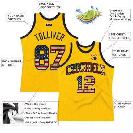 Custom Gold Vintage USA Flag Black Basketball Jersey Authentic Throwback Custom Gold Vintage USA Flag-Black Authentic Throwback