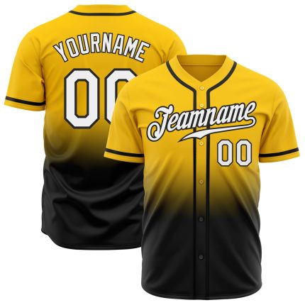 Custom Gold Black White Fade Baseball Jersey - Authentic Fashion Apparel Custom Gold White-Black Authentic Fade Fashion Baseball