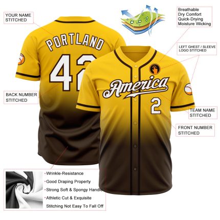 Custom Gold White-Brown Authentic Fade Baseball Jersey - Stylish Fashion Fit Jersey for Men and Women Custom Gold White-Brown