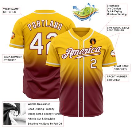 Custom Gold White Burgundy Authentic Fade Baseball Jersey for Fashion Fans Custom Gold White-Burgundy Authentic Fade Fashion