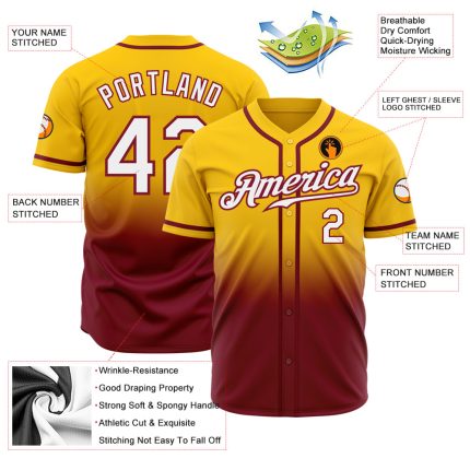Custom Gold White-Crimson Fade Fashion Baseball Jersey - Authentic Baseball Fan Gear Custom Gold White-Crimson Authentic