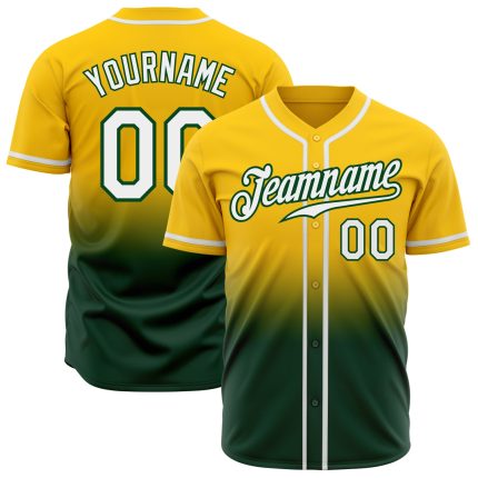 Custom Gold White Green Fade Fashion Baseball Jersey - Authentic Design Custom Gold White-Green Authentic Fade Fashion Baseball