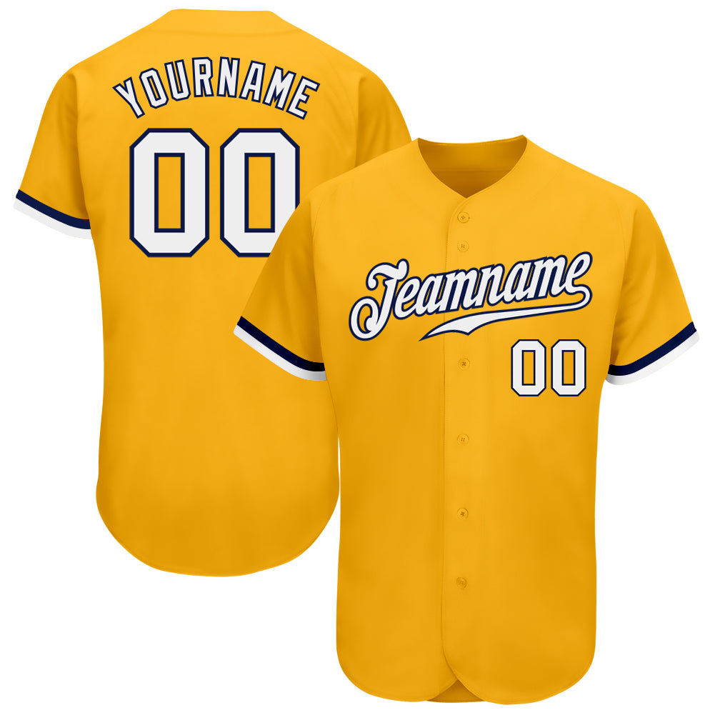 Custom Gold White Navy Baseball Jersey - Authentic Design for Fans Custom Gold White-Navy Authentic Baseball Jersey