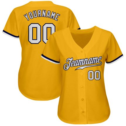 Custom Gold White Navy Baseball Jersey - Authentic Design for Fans Custom Gold White-Navy Authentic Baseball Jersey