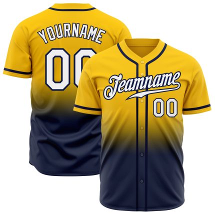 Custom Gold White Navy Fade Baseball Jersey - Authentic Fashion Sports Apparel Custom Gold White-Navy Authentic Fade Fashion