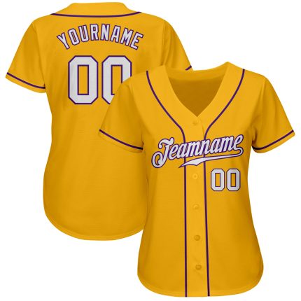 Custom Gold White Purple Baseball Jersey - Authentic Fan Apparel Custom Gold White-Purple Authentic Baseball Jersey