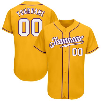 Custom Gold White Purple Baseball Jersey - Authentic Fan Apparel Custom Gold White-Purple Authentic Baseball Jersey