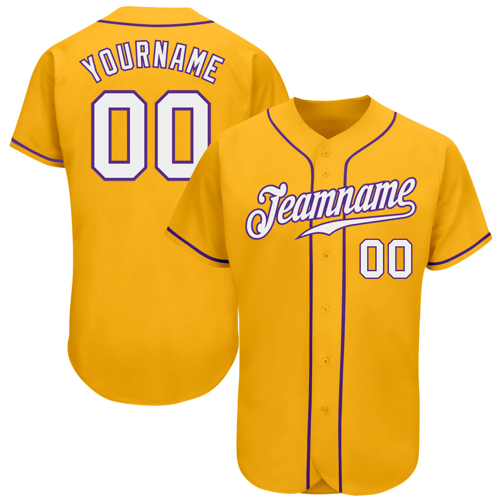 Custom Gold White Purple Baseball Jersey - Authentic Fan Apparel Custom Gold White-Purple Authentic Baseball Jersey