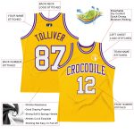 Custom Gold Purple White Authentic Basketball Jersey - Throwback Style Custom Gold White-Purple Authentic Throwback Basketball
