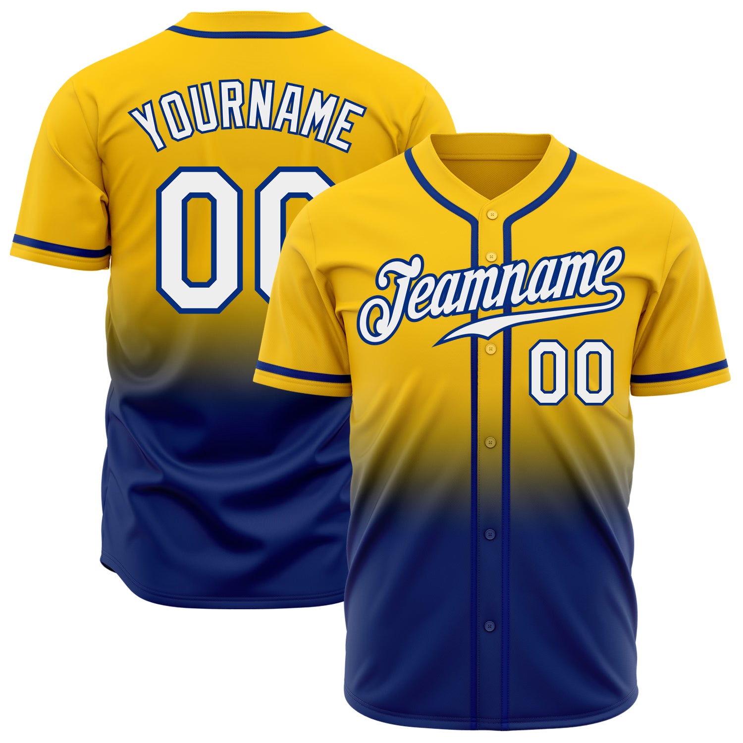 Custom Gold White-Royal Authentic Baseball Jersey - Fade Fashion Design Custom Gold White-Royal Authentic Fade Fashion Baseball