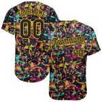 Custom Black Gold 3D Graffiti Pattern Grunge Baseball Jersey Authentic Custom Graffiti Pattern Black-Gold 3D Grunge Shabby