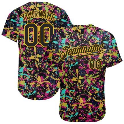 Custom Black Gold 3D Graffiti Pattern Grunge Baseball Jersey Authentic Custom Graffiti Pattern Black-Gold 3D Grunge Shabby