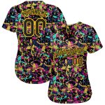 Custom Black Gold 3D Graffiti Pattern Grunge Baseball Jersey Authentic Custom Graffiti Pattern Black-Gold 3D Grunge Shabby