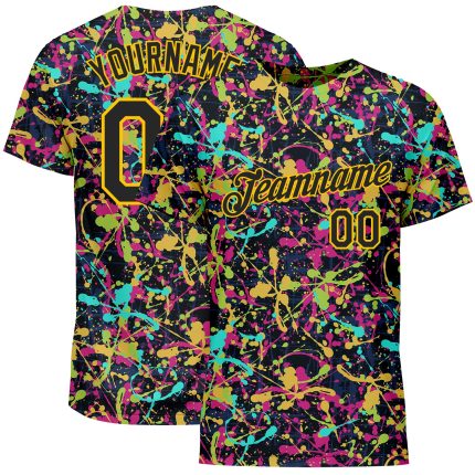 Custom Graffiti Pattern Black Gold 3D Grunge Performance Shirt - Unique Stylish Tee for Men Custom Graffiti Pattern Black-Gold