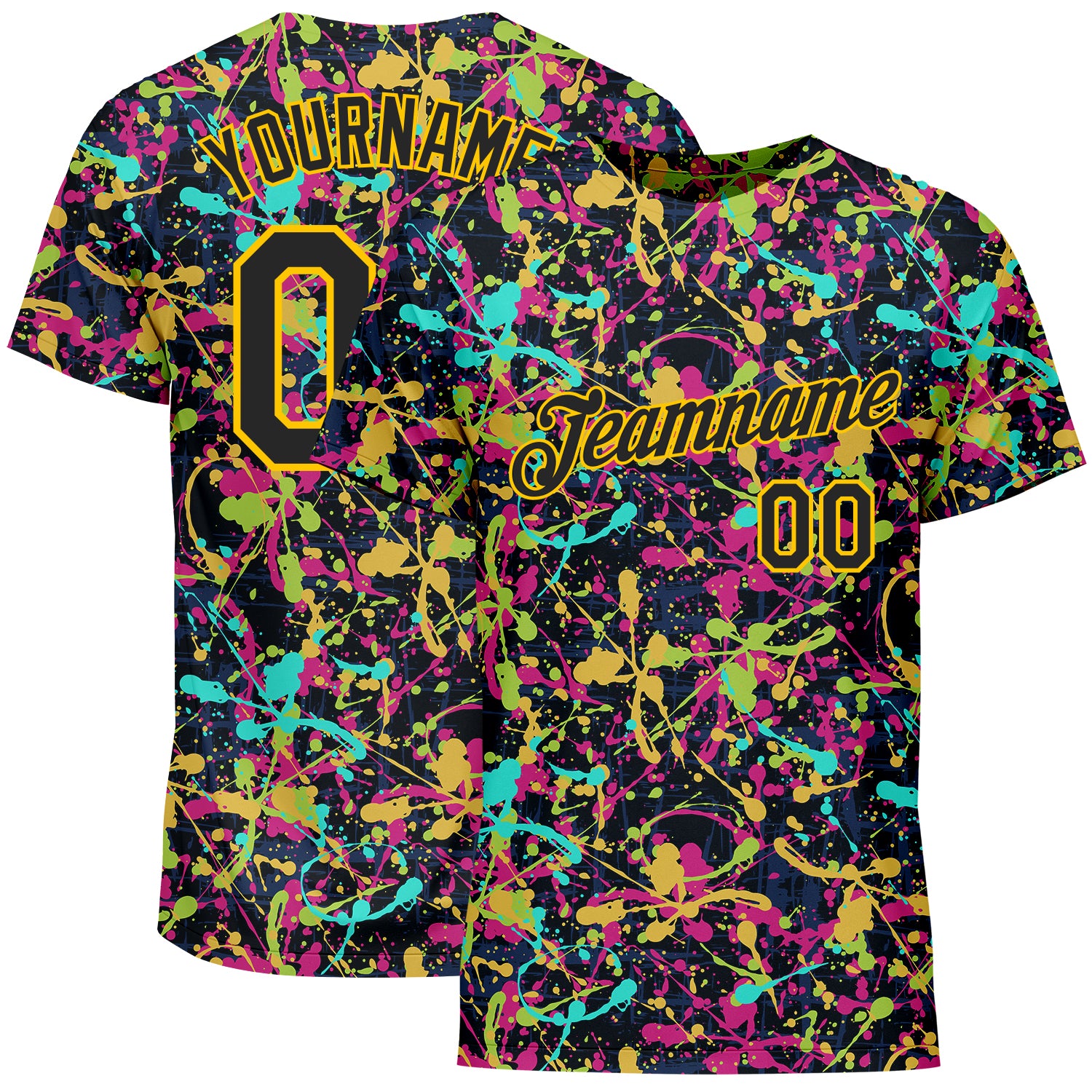 Custom Graffiti Pattern Black Gold 3D Grunge Performance Shirt - Unique Stylish Tee for Men Custom Graffiti Pattern Black-Gold