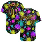 Custom Black Gold Graffiti 3D Neon Splatter Baseball Jersey - Unique Authentic Design Custom Graffiti Pattern Black-Gold