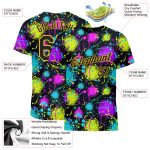 Custom Graffiti Black Gold 3D Neon Splatter T-Shirt - Performance Tee for Style and Comfort Custom Graffiti Pattern Black-Gold