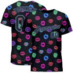 Custom Graffiti 3D Dots Black Light Blue Kiss Lips Performance T-Shirt Custom Graffiti Pattern Black-Light Blue 3D Dots And