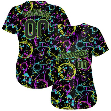 Black-Neon Green Custom Graffiti 3D Splatter Baseball Jersey - Authentic Design Custom Graffiti Pattern Black-Neon Green