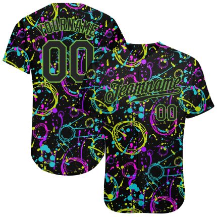 Black-Neon Green Custom Graffiti 3D Splatter Baseball Jersey - Authentic Design Custom Graffiti Pattern Black-Neon Green