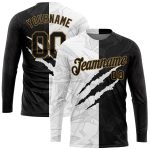 Graffiti Pattern Long Sleeve Performance T-Shirt in Black and Gold Scratch Custom Graffiti Pattern Black-Old Gold Scratch