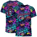 Black-Pink Custom Graffiti Pattern 3D T-Shirt with Hearts Stars Geometric Figures - Creative Performance Wear Custom Graffiti