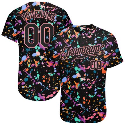 Custom Black Pink 3D Graffiti Pattern Authentic Baseball Jersey - Expressive Splatter Design Custom Graffiti Pattern Black-Pink