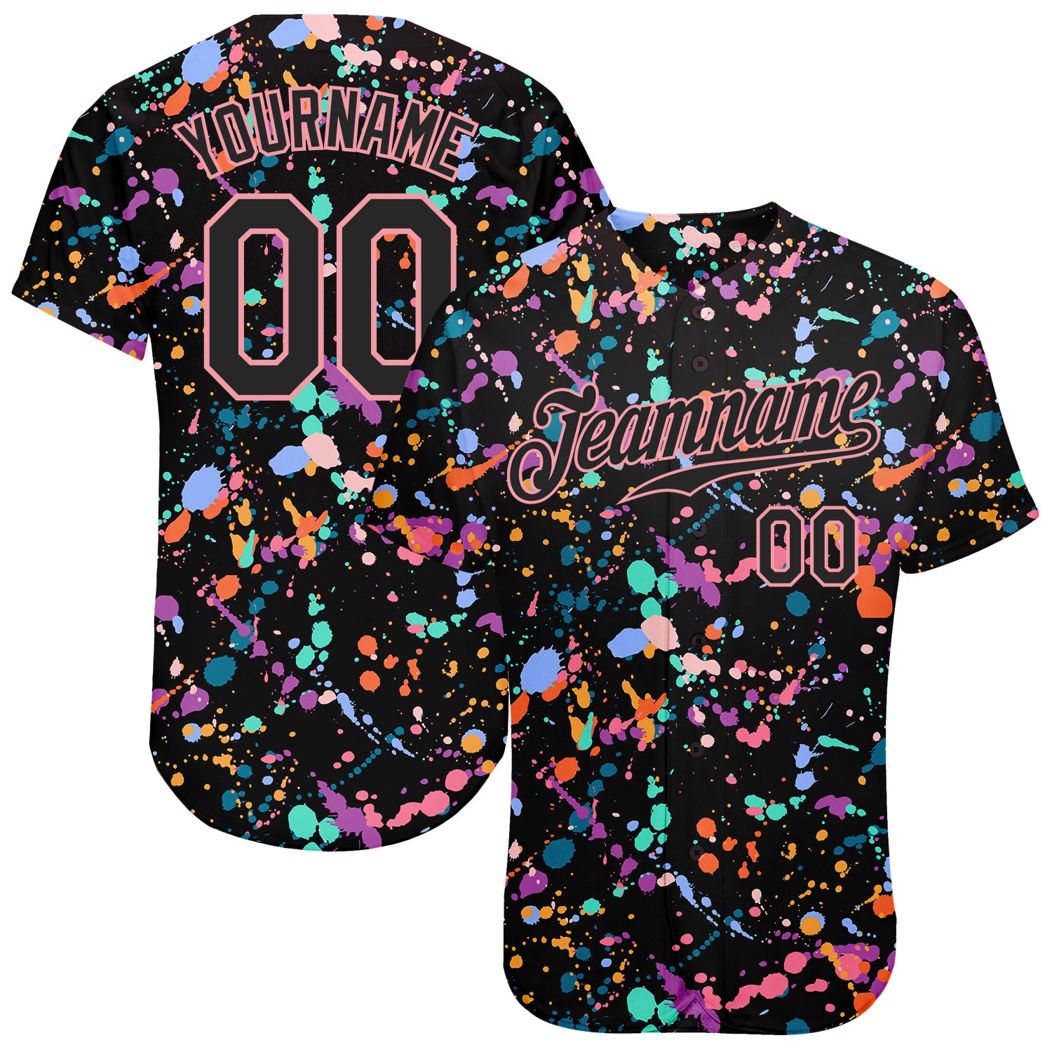 Custom Graffiti Pattern Black-Pink 3D Expressive Splatter Authentic Baseball Jersey Custom Black Pink 3D Graffiti Pattern Authentic Baseball Jersey - Expressive Splatter Design Custom Graffiti Pattern Black-Pink
