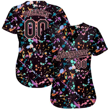 Custom Black Pink 3D Graffiti Pattern Authentic Baseball Jersey - Expressive Splatter Design Custom Graffiti Pattern Black-Pink