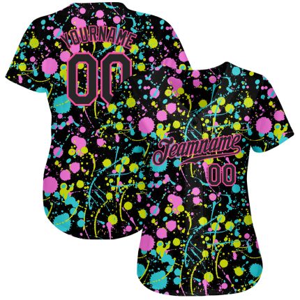 Custom Black-Pink Graffiti 3D Neon Splatter Baseball Jersey - Authentic Design Custom Graffiti Pattern Black-Pink 3D Neon