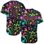 Custom Black-Pink Graffiti 3D Neon Splatter Baseball Jersey - Authentic Design Custom Graffiti Pattern Black-Pink 3D Neon