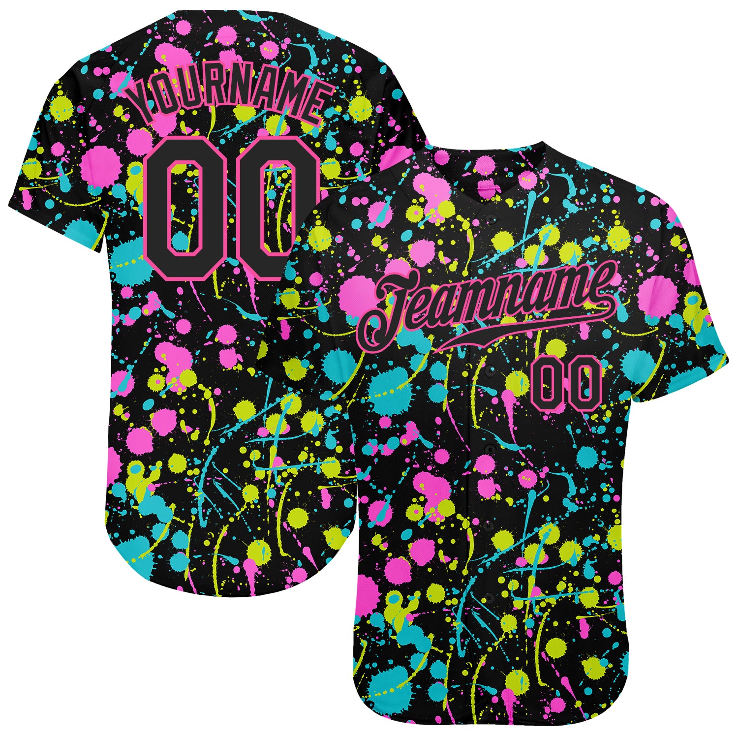 Custom Black-Pink Graffiti 3D Neon Splatter Baseball Jersey - Authentic Design Custom Graffiti Pattern Black-Pink 3D Neon