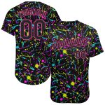 Black-Pink Custom Graffiti 3D Neon Splatter Baseball Jersey - Style 7876 Custom Graffiti Pattern Black-Pink 3D Neon Splatter