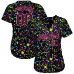 Black-Pink Custom Graffiti 3D Neon Splatter Baseball Jersey - Style 7876 Custom Graffiti Pattern Black-Pink 3D Neon Splatter