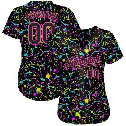 Black-Pink Custom Graffiti 3D Neon Splatter Baseball Jersey - Style 7876 Custom Graffiti Pattern Black-Pink 3D Neon Splatter