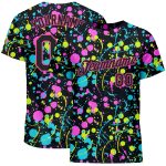 Custom Graffiti Neon Splatter Performance T-Shirt Black Pink 3D Graphic Apparel Custom Graffiti Pattern Black-Pink 3D Neon
