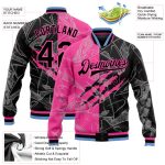 Custom Graffiti Pattern Bomber Jacket Black Pink Light Blue 3D Full-Snap Varsity Letterman Custom Graffiti Pattern Black