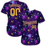 Gold Purple Custom Graffiti Pattern 3D Paint Splatter Baseball Jersey Custom Graffiti Pattern Gold-Purple 3D Clashing Colors