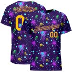 Graffiti Pattern Performance T-Shirt - Gold Purple 3D Paint Splatter Design Custom Graffiti Pattern Gold-Purple 3D Clashing