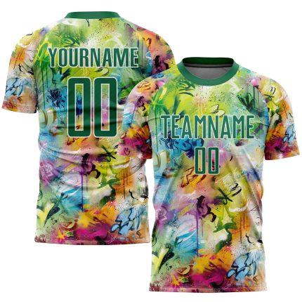 Custom Graffiti Soccer Jersey Kelly Green-White Sublimation Uniform Custom Graffiti Pattern Kelly Green-White Sublimation