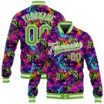 Neon Green White Custom Graffiti Pattern 3D Varsity Letterman Bomber Jacket Custom Graffiti Pattern Neon Green-White 3D Bomber