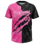 Custom Pink Black 3D Graffiti Pattern Unisex Softball Jersey - Two-Button Design Custom Graffiti Pattern Pink-Black 3D Two-Button