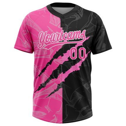 Custom Pink Black 3D Graffiti Pattern Unisex Softball Jersey - Two-Button Design Custom Graffiti Pattern Pink-Black 3D Two-Button