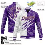 Purple Old Gold Graffiti 3D Scratch Pattern Full-Snap Varsity Bomber Jacket - Custom Letterman Style Custom Graffiti Pattern