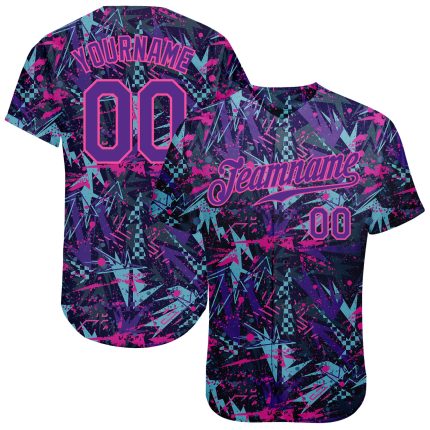 Purple Pink 3D Graffiti Pattern Baseball Jersey with Creative Geometric Figures and Dots, Custom Design Custom Graffiti Pattern